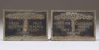 Carence Crafters Acid-Etched Pewter Motto Bookends 1910