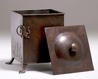 English Hammered Copper Square Coal Box c1905