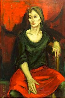 Jan de Ruth, American/Czech (1922-1991) Oil on Canvas "Red and Black"