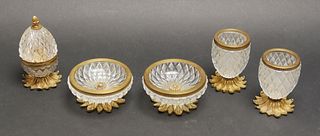 French Gilt Bronze & Glass Table Articles, 5 Pcs.