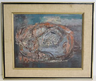 M.Lender Signed Oil On Board Abstract.