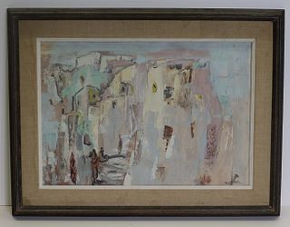 M.Lender Signed Oil On Board Abstract
