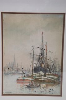 L.Timmerman Watercolor Of Ships.