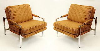 Pair of Vintage Knoll Upholstered and Chromed Metal Club Chairs