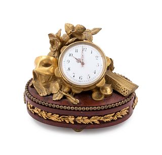 A Louis XV Style Gilt Bronze and Marble Table Clock Attributed to Francois Linke 