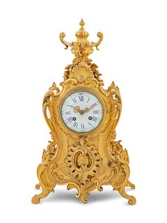 A Louis XV Style Gilt Bronze Mantel Clock