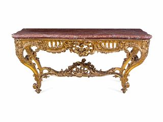 A Louis XV Style Carved Giltwood Console Table