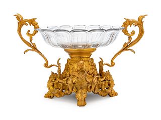 A Louis XV Style Gilt Bronze and Glass Centerpiece