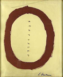attributed to: Lucio Fontana, Argentine/Italian (1899-1968) Gouache On Canvas with Punched Holes "Concetto Spaziale". Signed Lower Right and Signed an