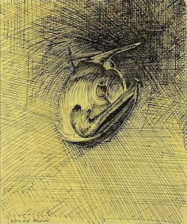 Odilon Redon, French (1840-1916) Ink on Paper "Sleeping Bat"