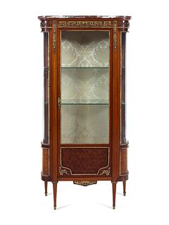 A Louis XVI Style Gilt Bronze Mounted Parquetry Vitrine Cabinet