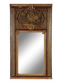 A Louis XVI Style Painted and Parcel Gilt Trumeau Mirror