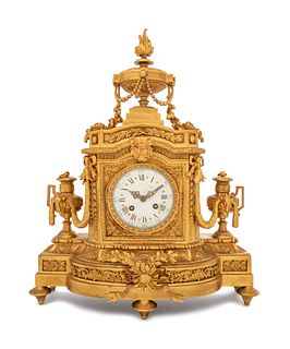 A Louis XVI Style Gilt Bronze Mantel Clock
