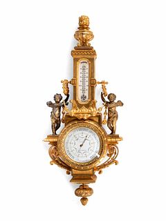 A Louis XVI Style Gilt Bronze Barometer and Thermometer