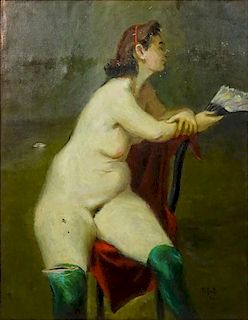 François Gall, French (1912-1987) Oil on Canvas "Seated Nude"