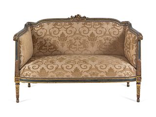 A Louis XV/XVI Transitional Style Painted and Parcel Gilt Settee