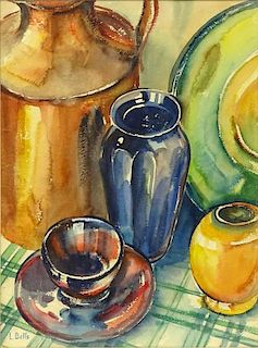 Louis Betts, American (1873-1961) Watercolor on Paper, Still Life with Blue Vase