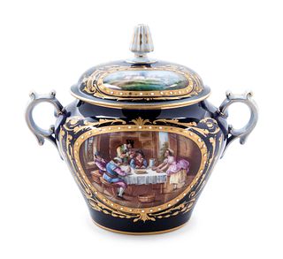 A Sevres Style Painted, Parcel Gilt and "Jeweled" Porcelain Covered Jar