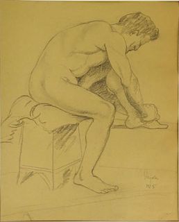 Lajos Vajda, Hungarian (1908-1941) Double Sided Charcoal Sketches on Paper "Male Nude"