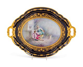 A Sevres Style Painted and Parcel Gilt Porcelain Two-Handled Tray