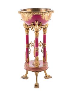 A Sevres Style Gilt Bronze Mounted Porcelain Jardiniere on Stand