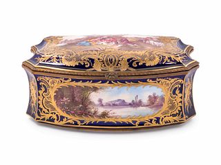 A Sevres Style Painted and Parcel Gilt Porcelain Table Casket