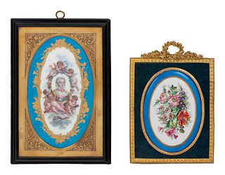 Two Framed Sevres Style Painted Porcelain Plaques