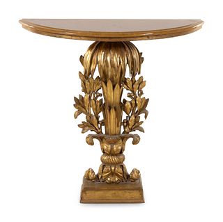 A Neoclassical Carved Giltwood and Marble-Top Demilune Console Table
