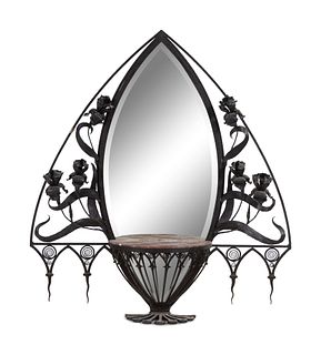 An Art Deco Style Iron and Marble Mirror