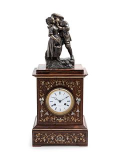 A French Inlaid Rosewood Mantel Clock