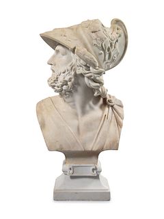 An Italian Carved Marble Bust of Ajax