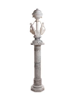 An Italian Alabaster Figural Lamp with an Associated Marble Pedestal