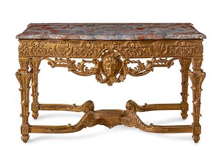 An Italian Carved Giltwood Marble-Top Console Table