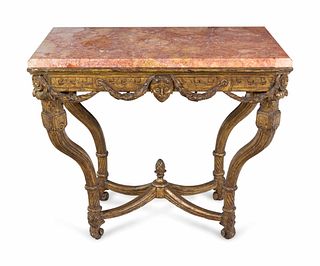 An Italian Giltwood Marble-Top Center Table