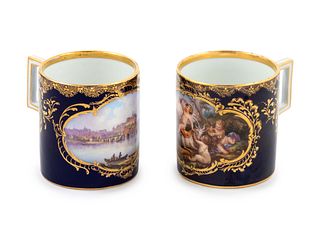 Two Meissen Painted and Parcel Gilt Porcelain Coffee Canns