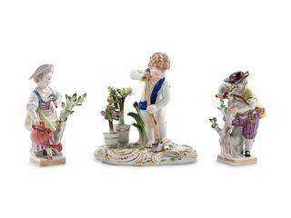 A Pair of Meissen Painted and Parcel Gilt Porcelain Gartnerkind Figures