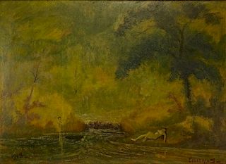Louis Michel Eilshemius, American (1864-1941) Oil on Panel, Nudes in Landscape