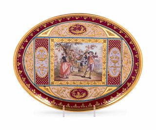 A Vienna Painted and Parcel Gilt Porcelain Tray