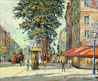 Antoine Blanchard, French (1910-1988) Oil on Canvas Laid on Masonite, Paris Street Scene