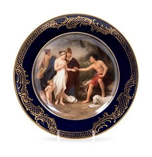 A Vienna Style (Fischer & Mieg) Painted and Parcel Gilt Porcelain Cabinet Plate