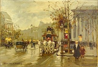 attributed to: Edouard Léon Cortès, French (1882-1969) Oil on Canvas  "Autumn Paris Street Scene"
