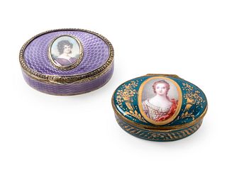 Two Continental Engine-Turned Enamel and Portrait Decorated Boxes