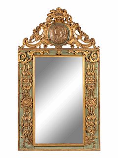A Continental Painted and Parcel Gilt Pier Mirror