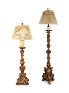 Two Continental Giltwood Prickets
