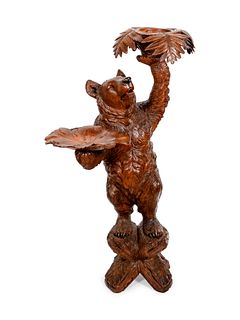 A Swiss Carved Wood Bear-Form Plant Stand
