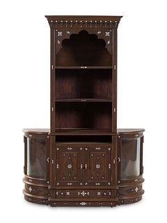 A Syrian Mother-of-Pearl Inlaid and Carved Walnut Bookcase