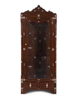 A Syrian Mother-of-Pearl Inlaid and Carved Walnut Vitrine Cabinet