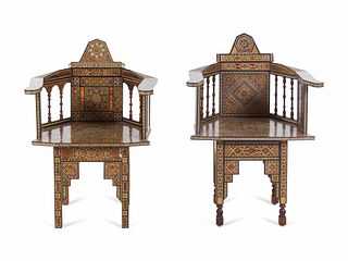 A Pair of Syrian Mosaic-Inlaid Armchairs