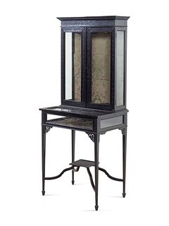 A Chinese Chippendale Style Black-Painted Vitrine Cabinet on Stand