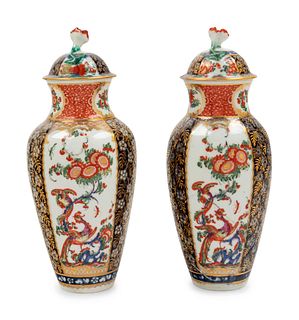 A Pair of Worcester Kakiemon Porcelain Vases and Covers